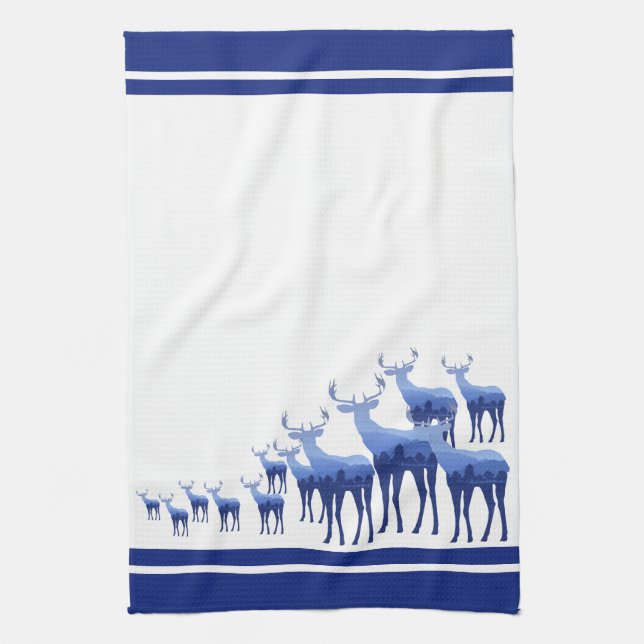 Kitchen Towel-Blue Deer/Elk Kitchen Towel (Vertical)