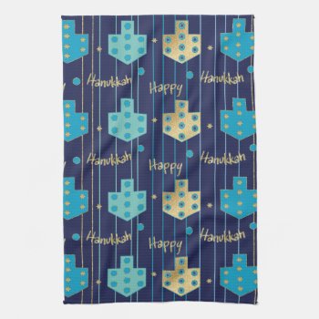 Kitchen Towel "blue/gold Dreidels" by HanukkahHappy at Zazzle