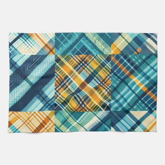 Kitchen Towel Blue Yellow Checkered Plaid (Horizontal)