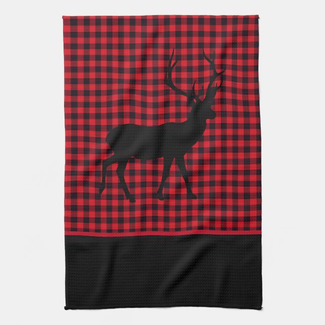 Kitchen Towel-Buffalo Plaid-Deer Kitchen Towel (Vertical)