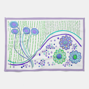 KITCHEN TOWEL "CELESTIAL FLORA" Purple Trim