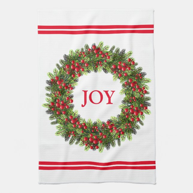 Kitchen Towel-Christmas Berry Wreath Kitchen Towel (Vertical)