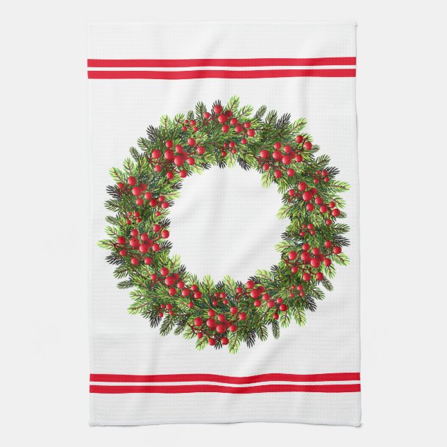 Kitchen Towel-Christmas Berry Wreath Kitchen Towel (Vertical)