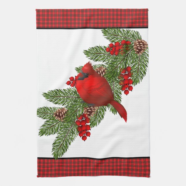 Kitchen Towel-Christmas Cardinal Kitchen Towel (Vertical)