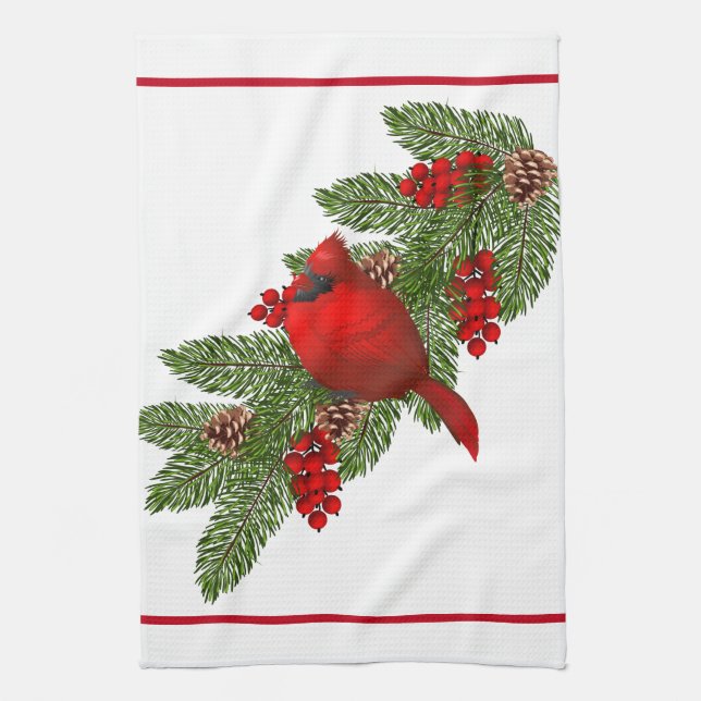 Kitchen Towel-Christmas Cardinal Towel (Vertical)
