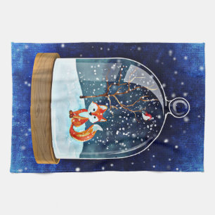 Kitchen towel Christmas fox blue