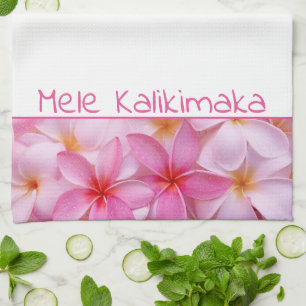 Kitchen Towel-Christmas Mele Kalikimaka Plumeria Towel