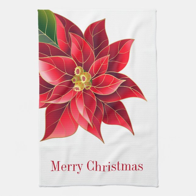 Kitchen Towel-Christmas Poinsettia Kitchen Towel (Vertical)