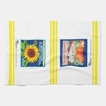 Kitchen Towel - Claremont CA 2 Fruit Crate Labels