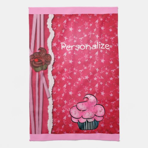 Kitchen Towel Cute Pink Cupcake Personalized