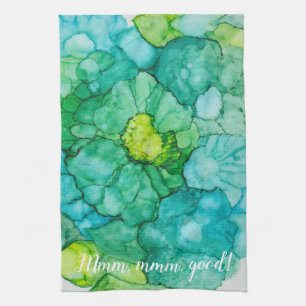 Kitchen Towel "Floral Blue-Greens/Alcolhol Inks"