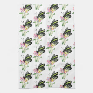 Kitchen Towel Green Birdwing Butterfly Print