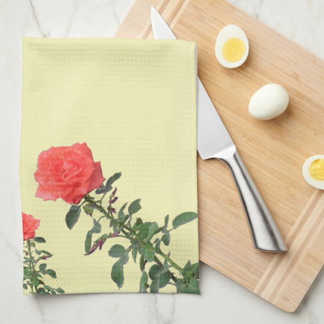 Kitchen Towel - Long Stemmed Pink Roses (Quarter Fold)