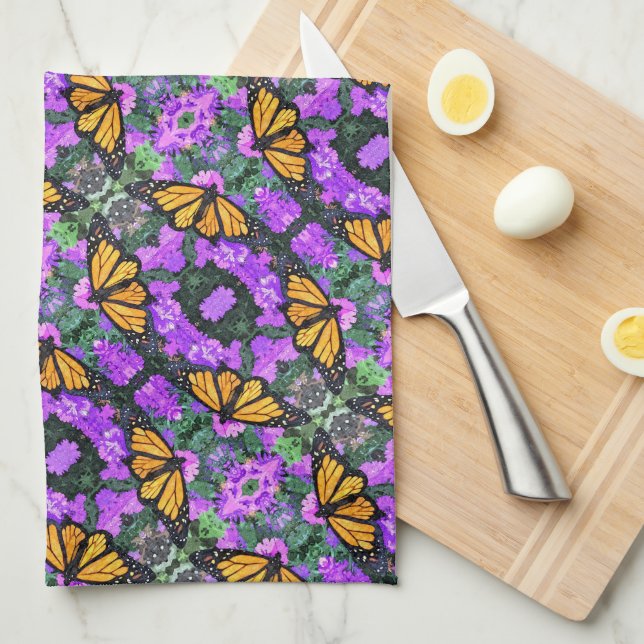 Kitchen Towel Monarch & Purple Asters (Quarter Fold)