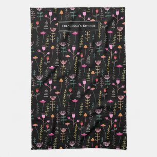 Kitchen towel - Neon Wildflowers, custom monogram