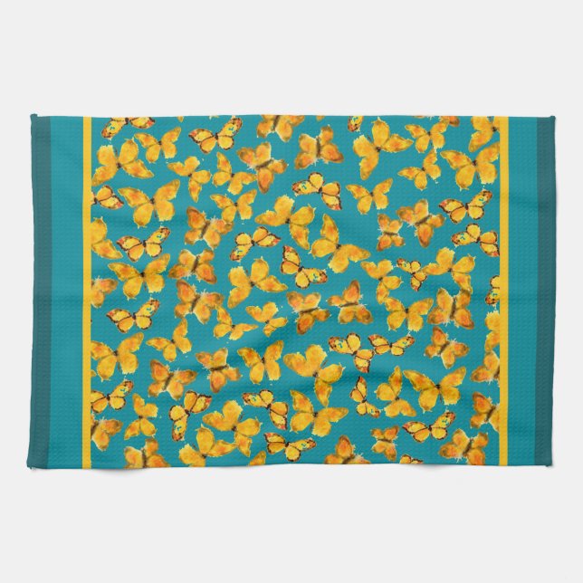 Kitchen Towel or Tea Towel, Golden Butterflies (Horizontal)