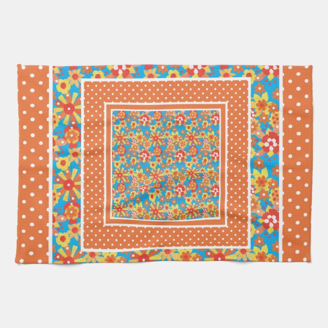 Kitchen Towel, Orange Floral, Polka Dots Patterns Towel (Horizontal)