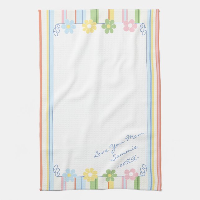 Kitchen Towel "Pastel Flowers & Stripes" (Vertical)