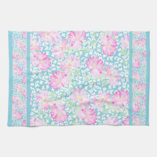 Kitchen Towel, Pink Roses, White Butterflies Towel