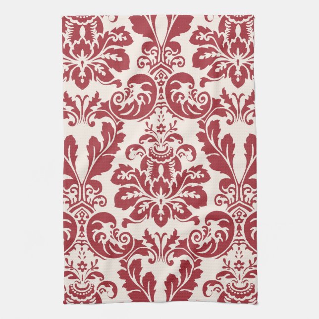 Kitchen Towel...red and white damask Towel (Vertical)