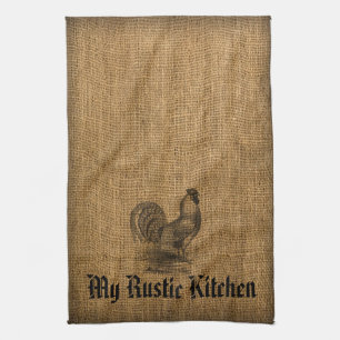 Kitchen Towel Rustic Rooster Burlap