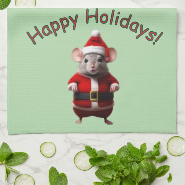 Kitchen Towel - Santa Mouse and Text (Folded)