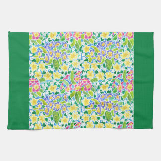 Kitchen Towel, Spring Primroses, Forest Green Towel