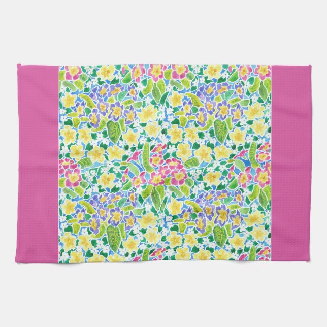 Kitchen Towel, Spring Primroses, Pretty Pink Towel (Horizontal)