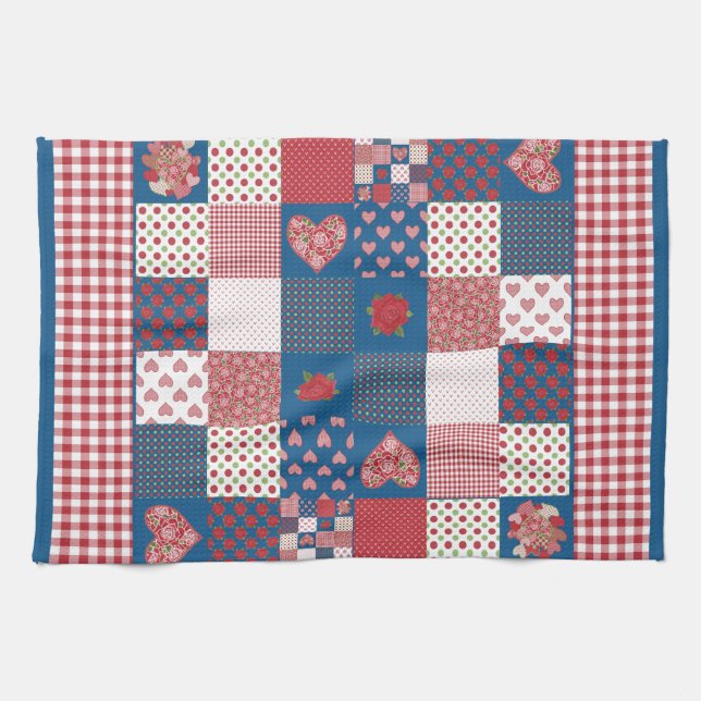 Kitchen Towel, Tea Towel, Faux-Patchwork, Gingham Kitchen Towel (Horizontal)