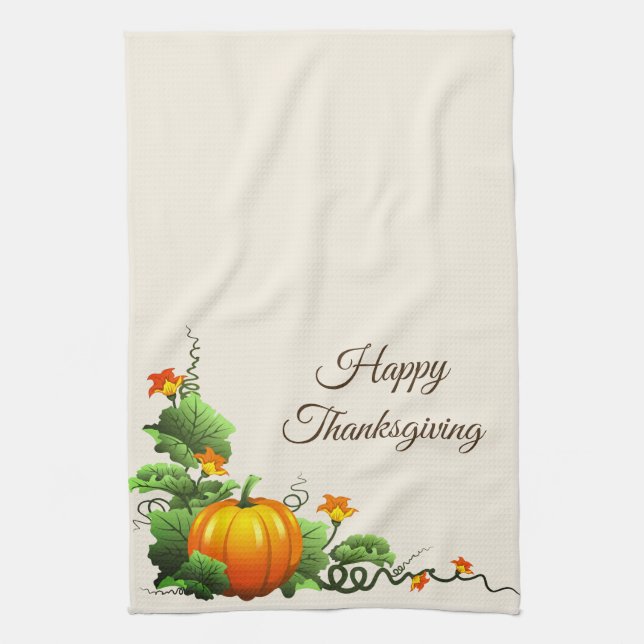 Kitchen Towel-Thanksgiving Pumpkin Towel (Vertical)