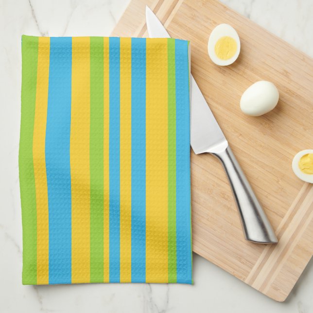 Kitchen Towel: Turquoise Yellow Green Stripes Towel (Quarter Fold)