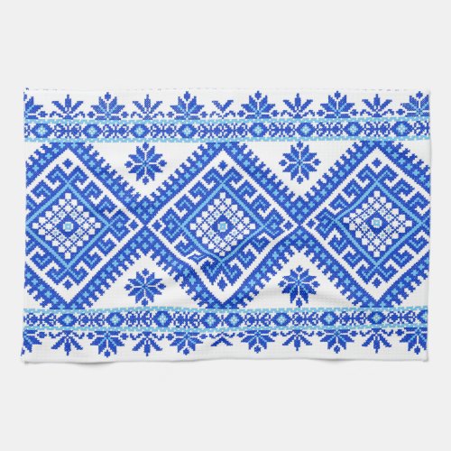 Kitchen Towel Ukrainian Cross Stitch Print Blue
