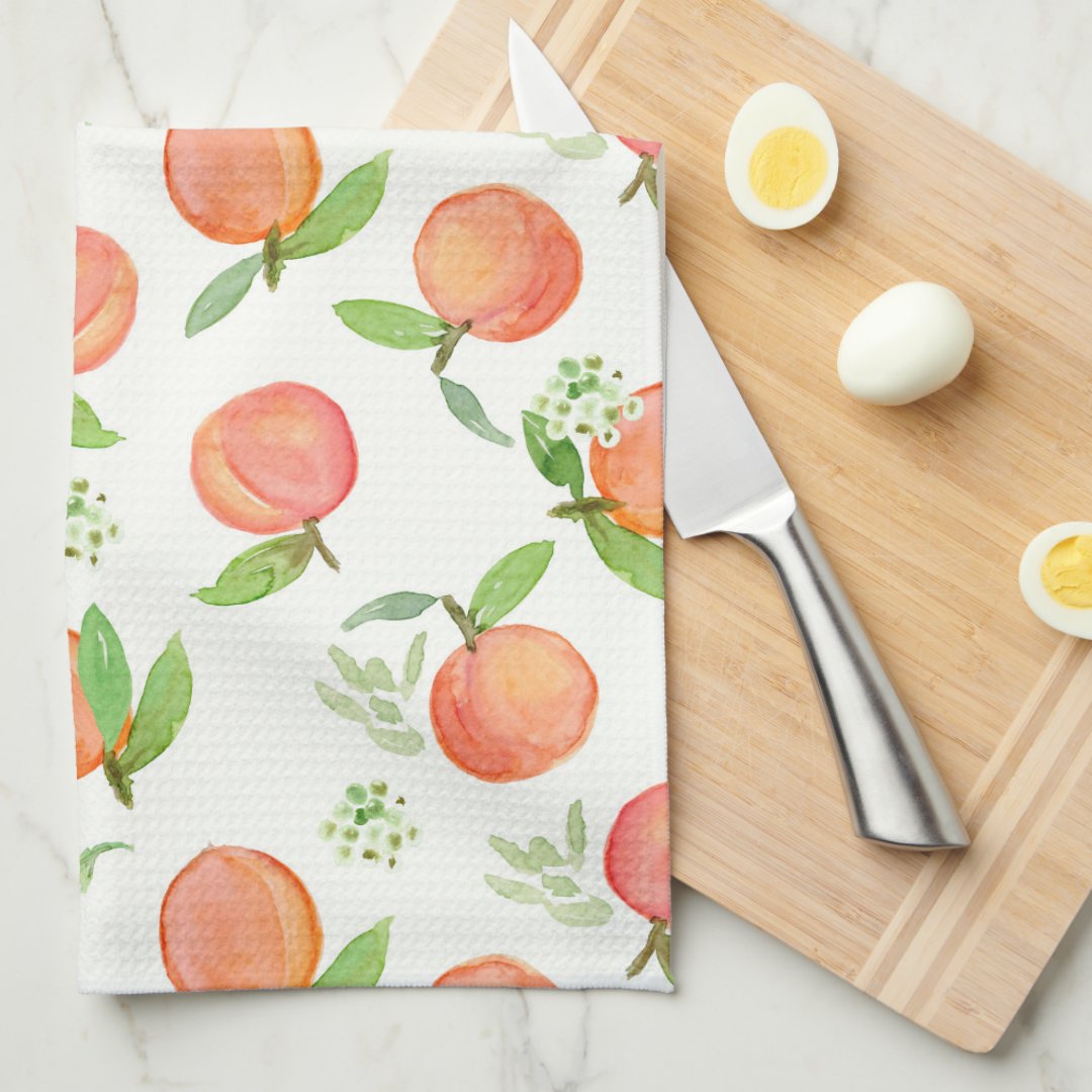 Kitchen Towel Watercolor Peach Pattern | Zazzle