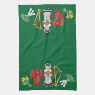 Kitchen Towel: Welsh, Daffodils, Dragon Leeks Harp Towel