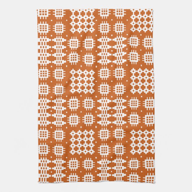 Kitchen Towel: Welsh Tapestry Design, Brick Red Towel (Vertical)