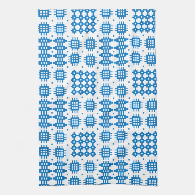 Kitchen Towel: Welsh Tapestry Design, Bright Blue Towel (Vertical)