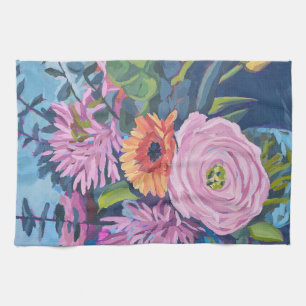 Kitchen towel with a colorful bouquet of flowers 