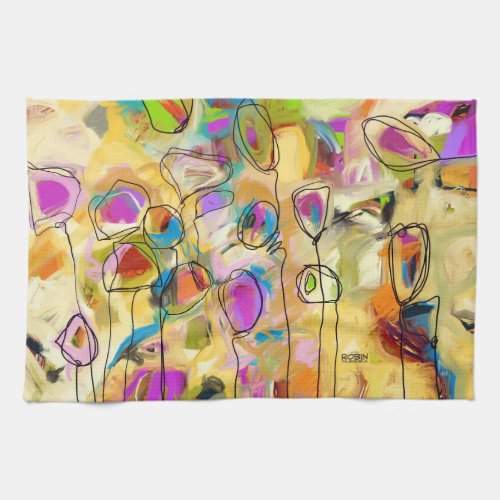 Kitchen Towel with Abstract Flowers