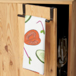 Kitchen towel with bright print. 