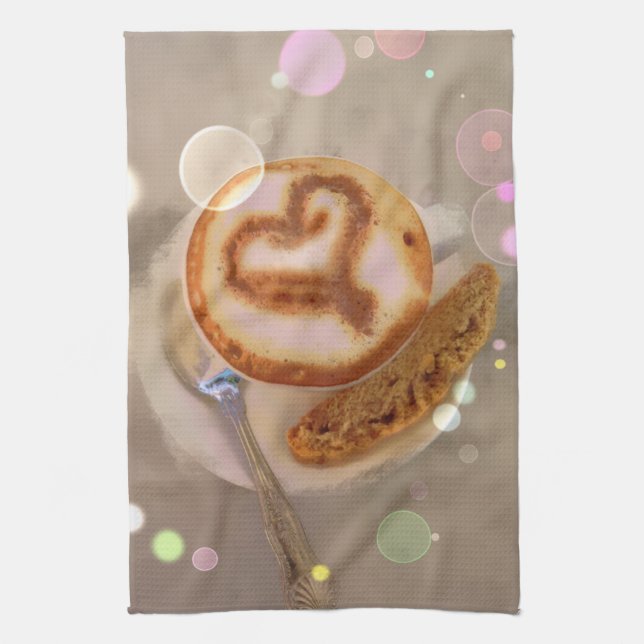 kitchen towel with coffee cup and biscotti image (Vertical)