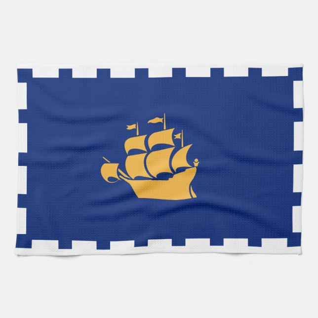 Kitchen towel with Flag of Quebec City, Canada (Horizontal)