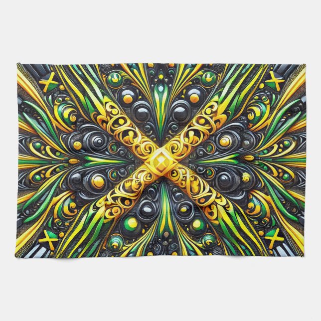 Kitchen towel with Jamaican Colors Design (Horizontal)