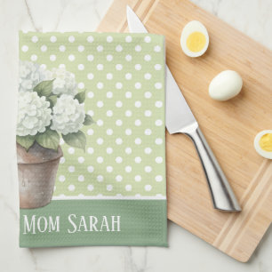 Kitchen Towel with White Hydrangea Flowers