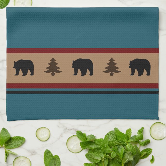 Kitchen Towel-Yellowstone Lodge 3 Bear and Trees Kitchen Towel (Folded)