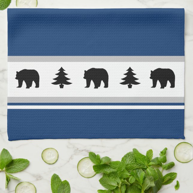 Kitchen Towel-Yellowstone Lodge 3 Bear and Trees Kitchen Towel (Folded)
