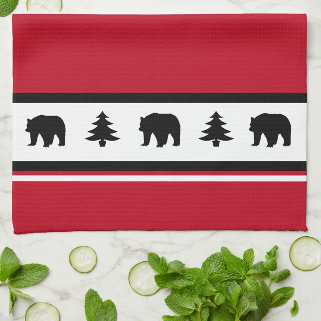 Kitchen Towel-Yellowstone Lodge 3 Bear and Trees Kitchen Towel (Folded)