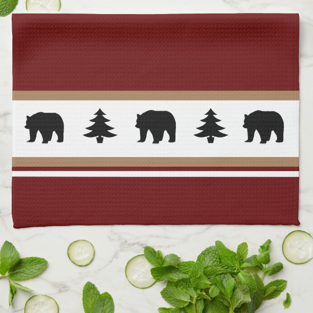 Kitchen Towel-Yellowstone Lodge 3 Bear and Trees Towel (Folded)