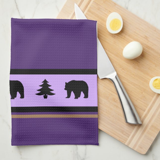Kitchen Towel-Yellowstone Lodge 3 Bear and Trees Towel (Quarter Fold)