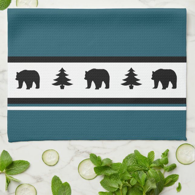 Kitchen Towel-Yellowstone Lodge 3 Bear and Trees Towel (Folded)