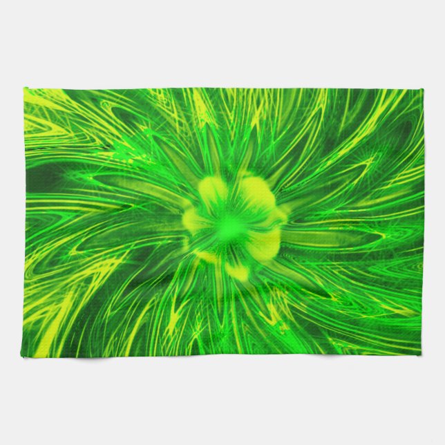 Kitchen Towels Abstract Lines Green Flower (Horizontal)